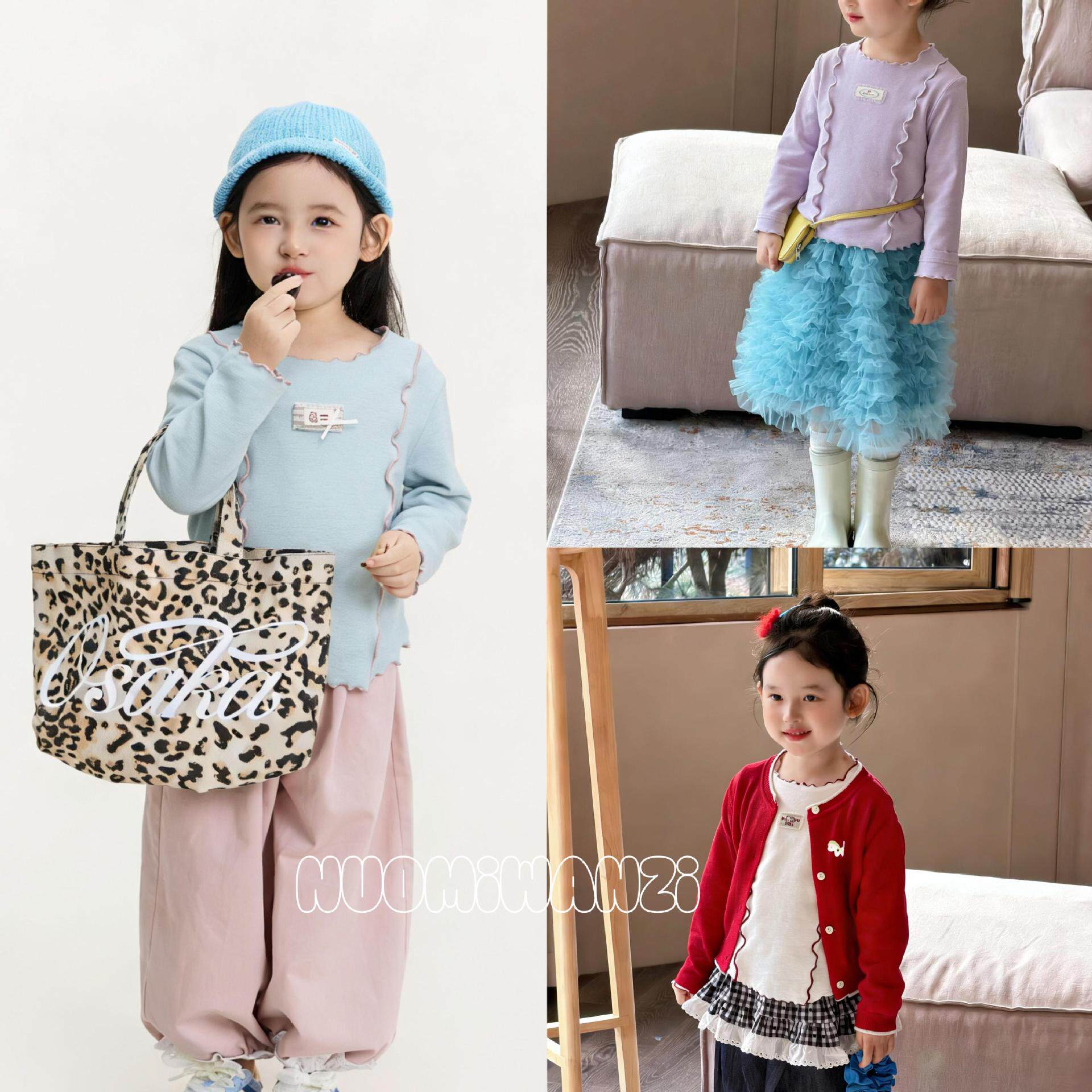 糯米丸子童装2026春季新款女童儿童韩系奶芙木耳边长袖汉服T恤潮