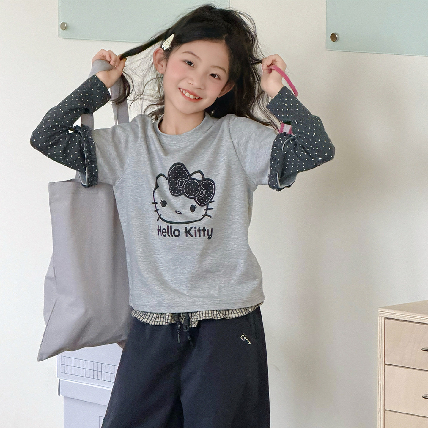 女童打底衫2026新款春装超好看女大童儿童韩系假两件时尚长袖T恤t