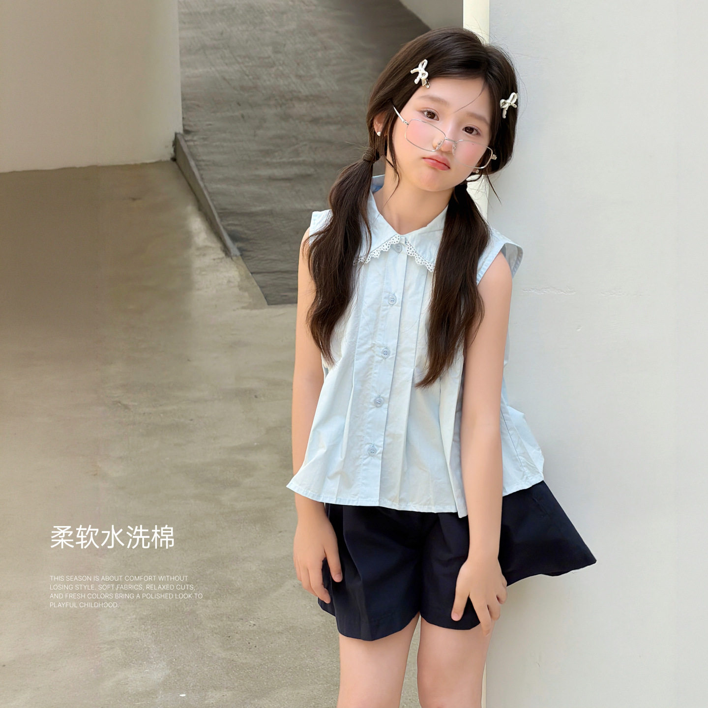Miaxdx童装女童纯棉娃娃衫夏季新款韩系无袖背心衬衫