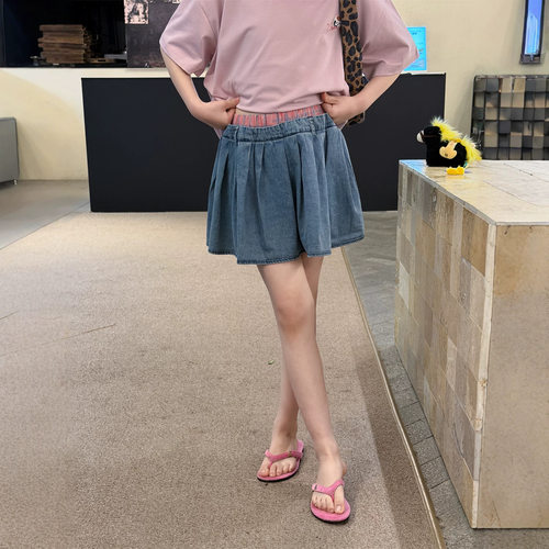 花与寻童装女童牛仔半身裙2026夏季新款百搭休闲韩系牛仔百褶裙潮