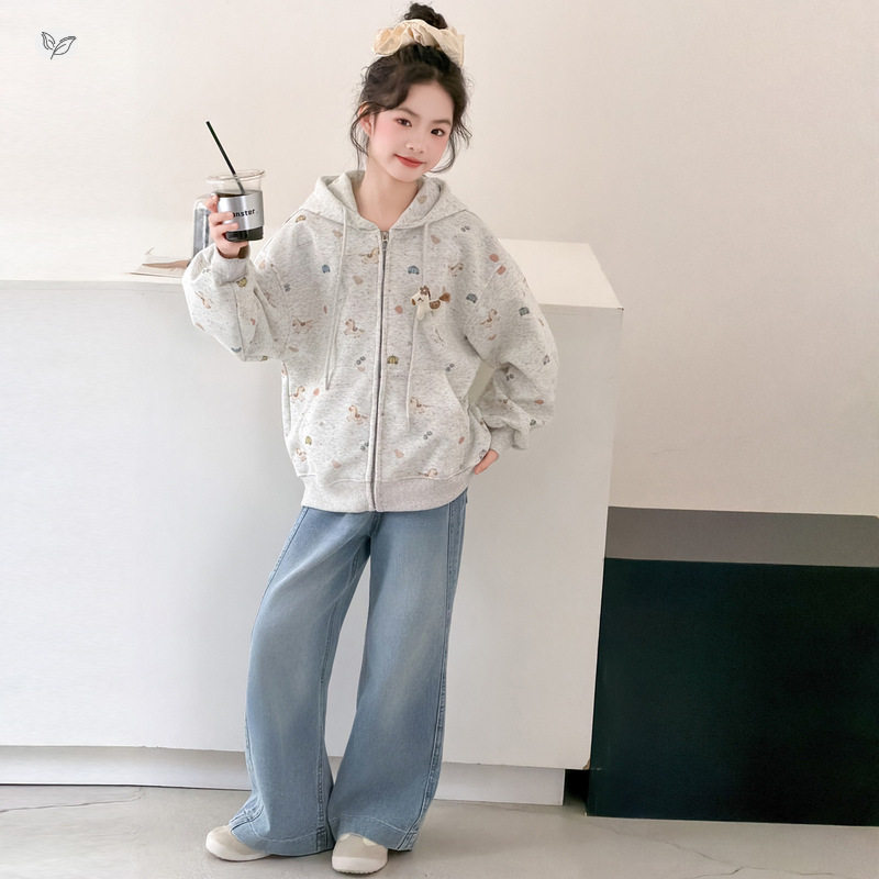 女童连帽外套2026年春季新款小马印花卫衣开衫中大童可爱长袖上衣