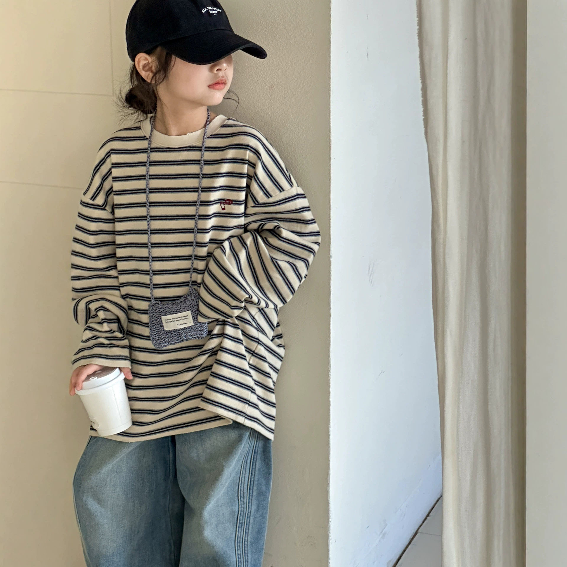 小红鱼女童长袖T恤春秋款2026新款儿童条纹打底衫秋装上衣亲子装