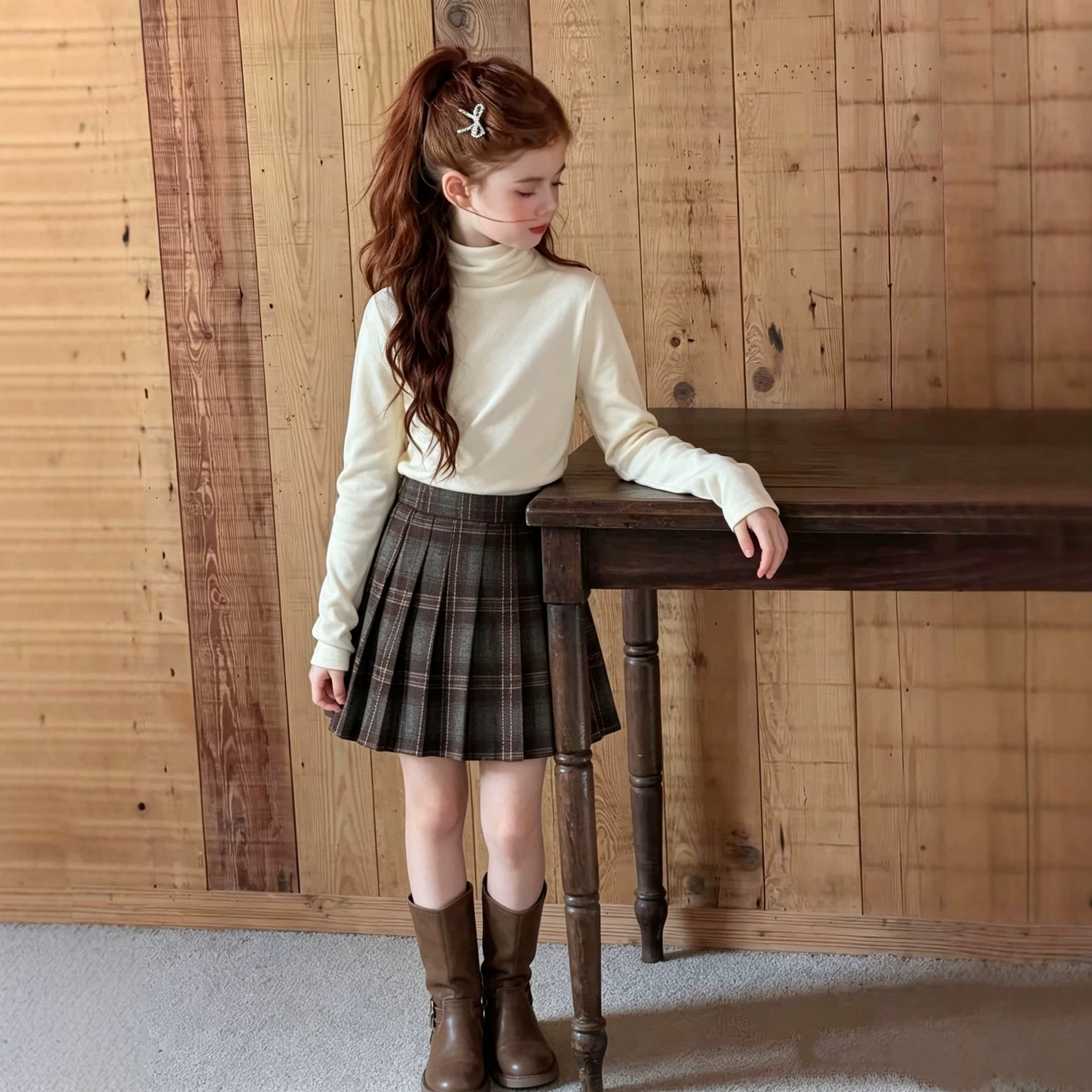 儿童百搭打底衫新款中大女童纯色童装针织衫女孩百搭上衣跨境童装