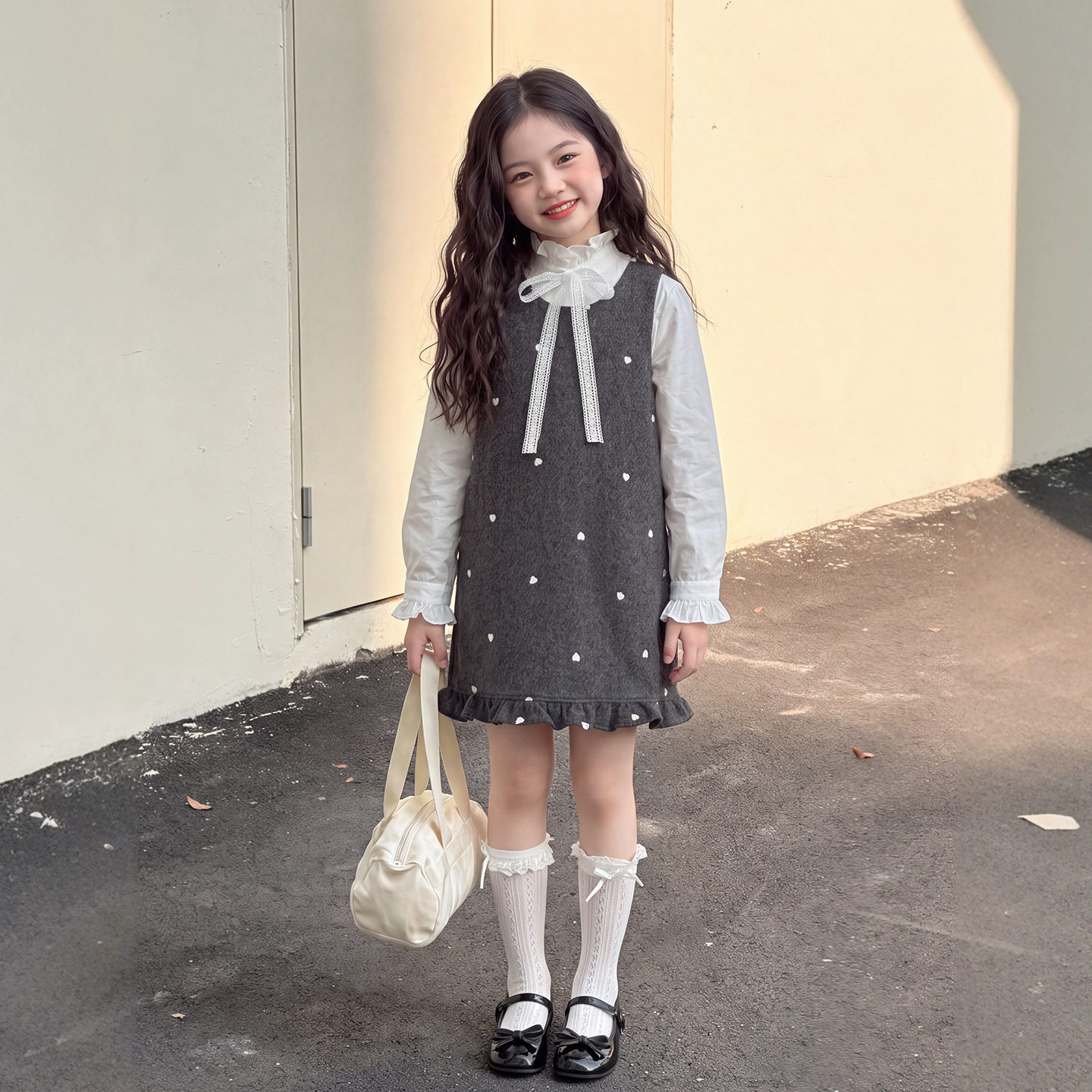 儿童千金感公主裙富家女童秋冬独特裙子套装小女孩洋气背带裙漂亮