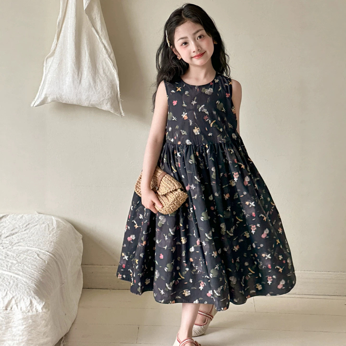 小红鱼女童碎花背心裙夏装2026新款夏季亲子装连衣裙青少年公主裙