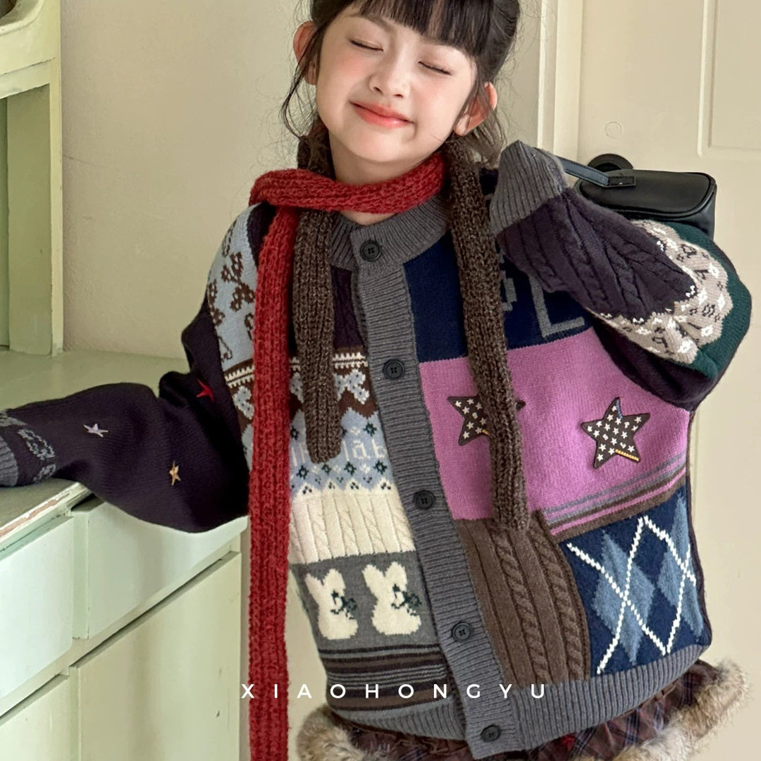 小红鱼女童重工刺绣针织开衫外套秋装2026新款毛衣秋季亲子装上衣