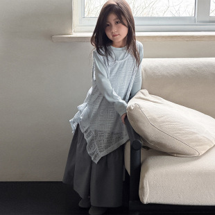 女童针织打底衫镂空不规则春季儿童三件套百搭裙子休闲半身裙套