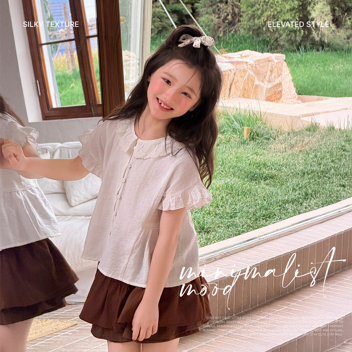 Miaxdx童装女童衬衫2026夏季新款蕾丝花边领甜美短袖娃娃衫