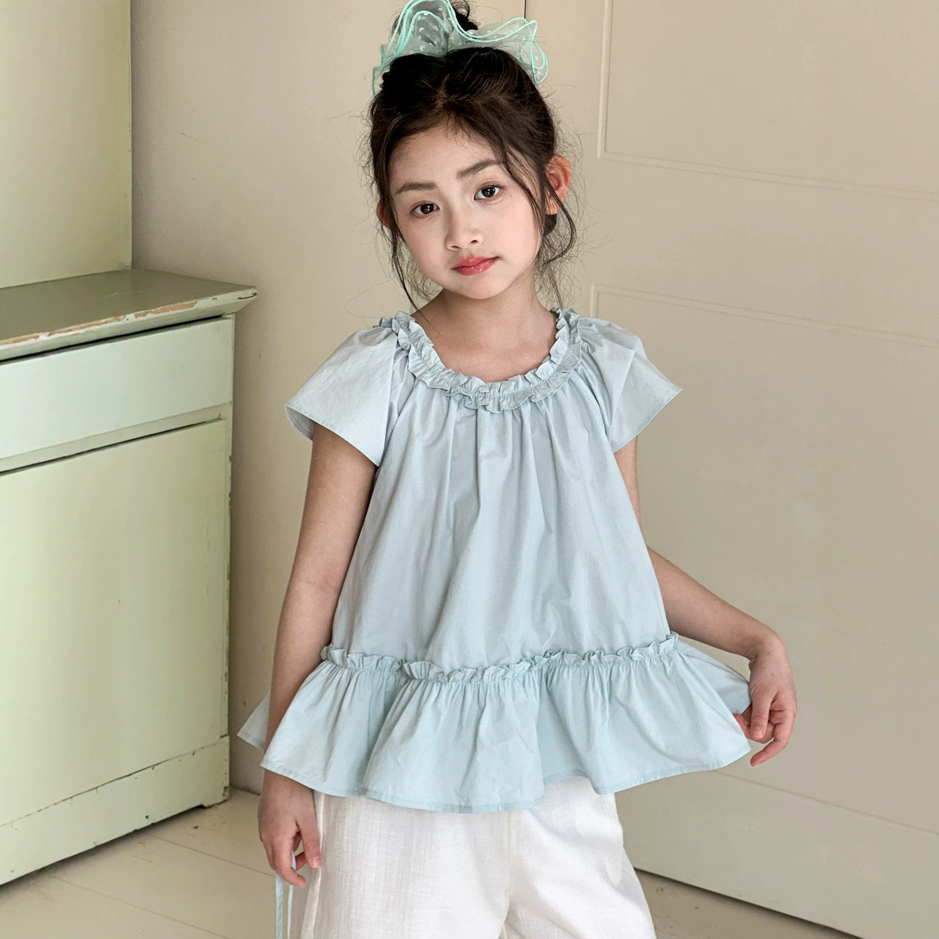 小红鱼法式小飞袖衬衫夏季童装2026新款夏装亲子装短袖娃娃衫上衣