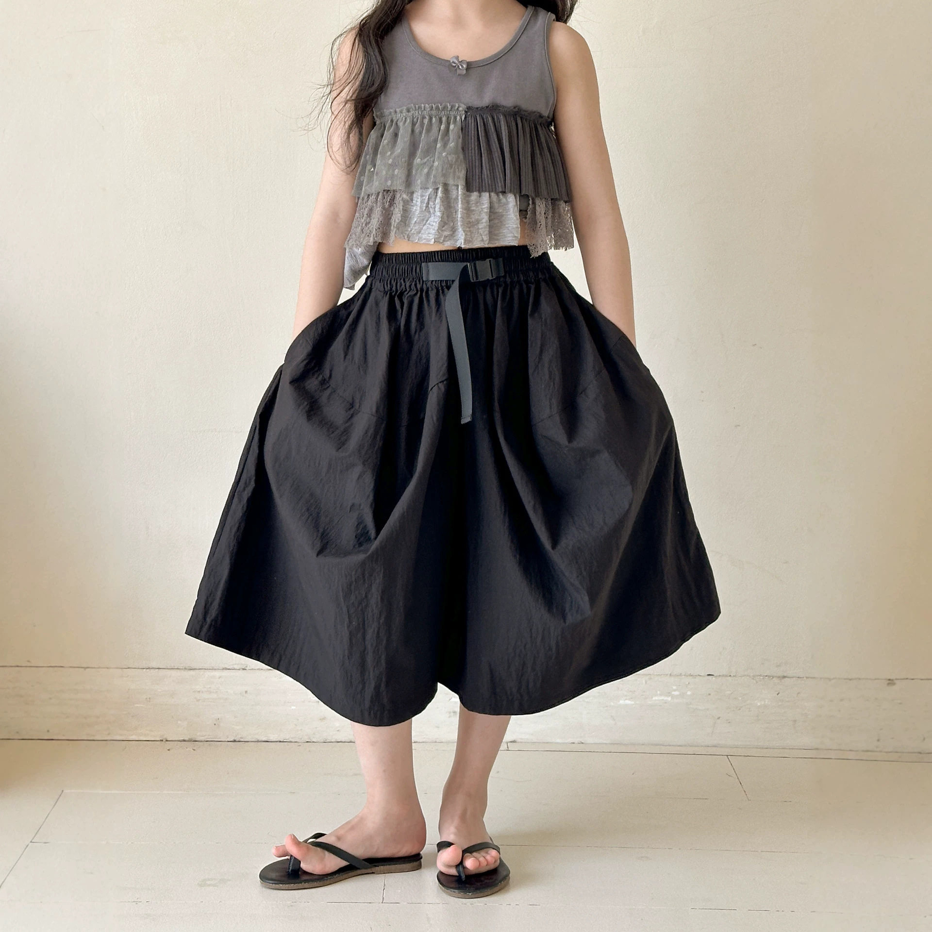 小红鱼女童裤子夏薄款2026新款亲子装夏季薄款阔腿裤女孩七分裤子