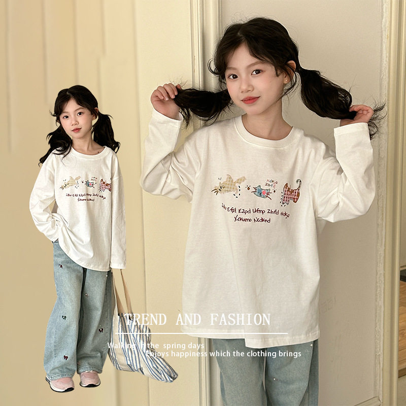 女童长袖卡通T恤纯棉2026新款韩版儿童上衣中大童秋装洋气打底衫