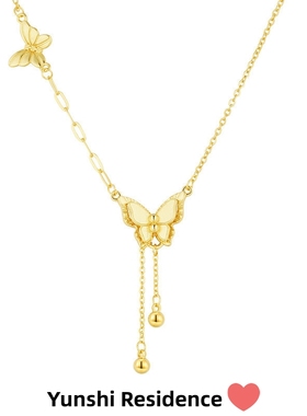 韵饰居~超仙立体冰金蝴蝶吊坠 气质感颈链小众 黄金色锁骨链