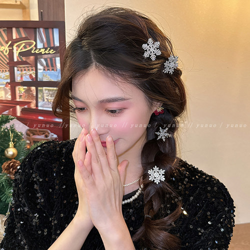 圣诞节氛围感雪花发夹刘海夹头饰