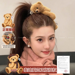 爆炸可爱毛绒小熊发夹女边夹侧边bb夹后脑勺大号盘发抓夹2025新款