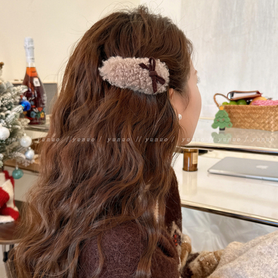 秋冬毛绒蝴蝶结发夹边夹侧边bb夹
