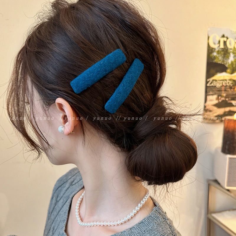 复古蓝色边夹侧边刘海夹子头饰