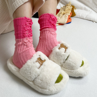 22FW韩国设计师袜子女中筒破洞乞丐拼色撞色小腿堆堆长袜ins同款