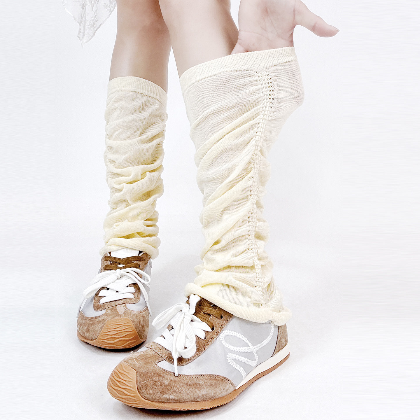 韩版春夏季薄款透气袜子女个性糖果色显瘦褶皱款小腿堆堆长袜ins