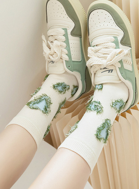 23SS小众设计师反穿毛边袜子女中筒春夏季个性沙漠绿洲运动长袜潮