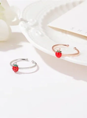 甜美尾戒森系戒指简约文艺关节小清新元气草莓开口