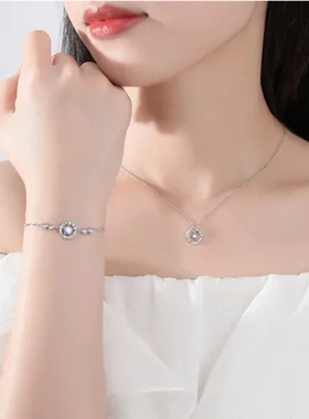 配饰高级感轻奢项链羽毛羽饰品镶钻月光石你纯银锁骨链相伴S925女