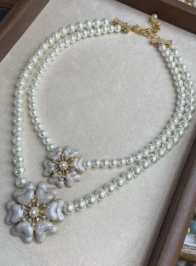 耳环项链仙气戒指镶钻法式白色滴油锁骨链花朵山茶花优雅珍珠