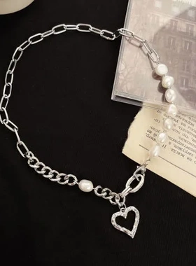 项链气质闺蜜潮珍珠锁骨链轻奢酷辣妹爱心女YH生日礼物不掉色ins