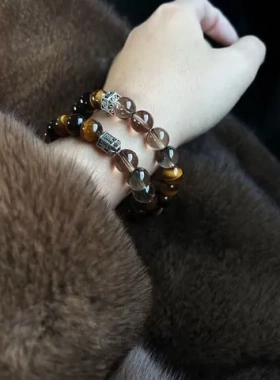 新中式手串高级感饰品送妈妈茶晶礼物轻奢设计新款虎眼ins仿小众