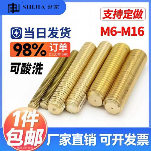 包邮纯黄铜全牙螺杆丝杆无头螺杆铜双头铜牙条定做m6m8m10m12m16