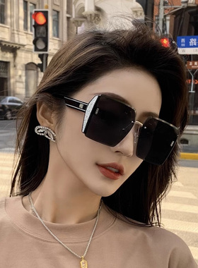 帕森威墨镜女款高级感大框圆脸显瘦韩版网红防晒遮阳无框太阳镜