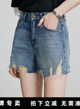初语复古蓝色低腰纯棉牛仔短裤女夏季辣妹a字裤显瘦宽松阔腿热裤