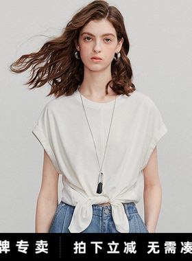 初语白色别致设计感上衣女2025新款宽松气质纯色轻薄透气雪纺衫夏