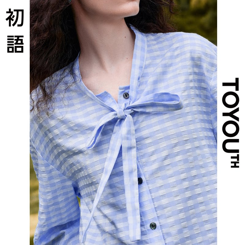 「New! 新品尝鲜」初语TOYOUTH条纹衬衫女上衣飘带长袖通勤衬衣秋