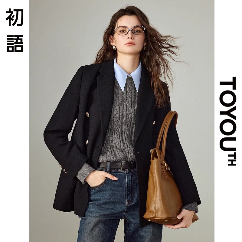 「New! 新品尝鲜」初语TOYOUTH短款毛呢外套翻领双排扣羊毛西装