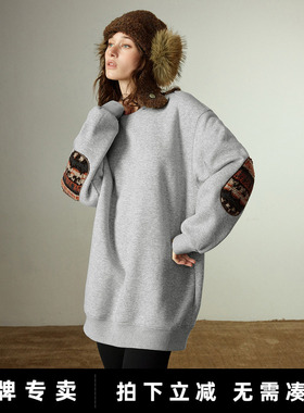 「New! 新品尝鲜」初语TOYOUTH灰色宽松加绒圆领卫衣拼接设计感