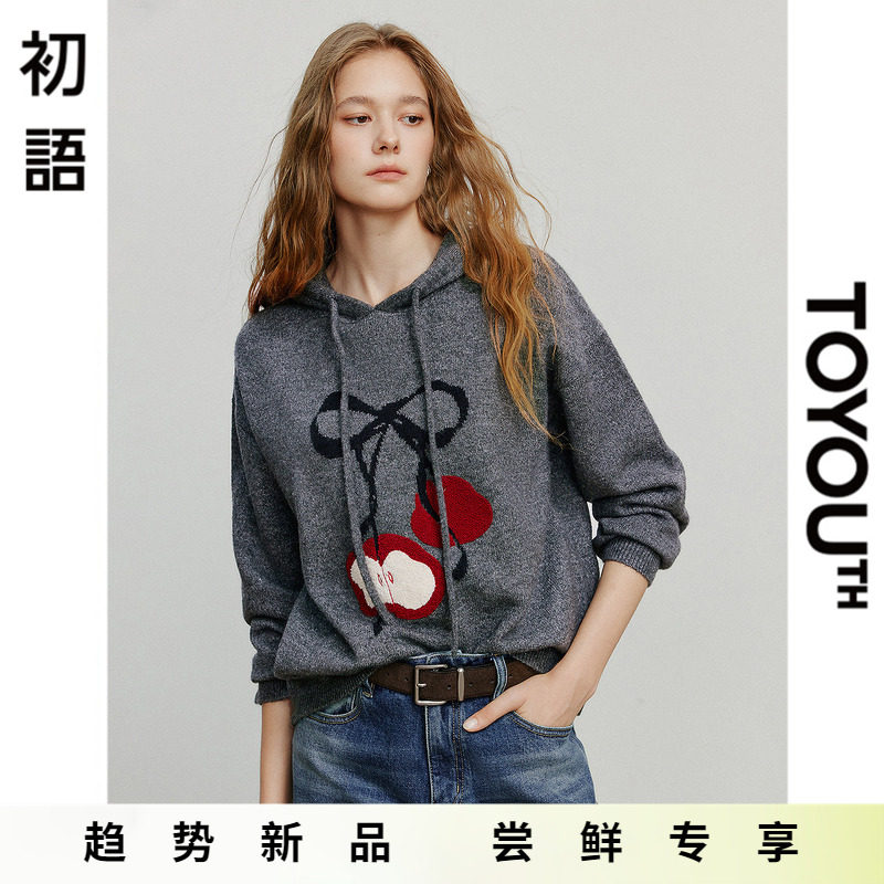 「New! 新品尝鲜」初语TOYOUTH灰色连帽蝴蝶结薄款卫衣外套帽衫