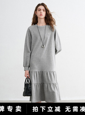 「New! 新品尝鲜」初语TOYOUTH灰色宽松圆领插肩袖运动风卫衣裙
