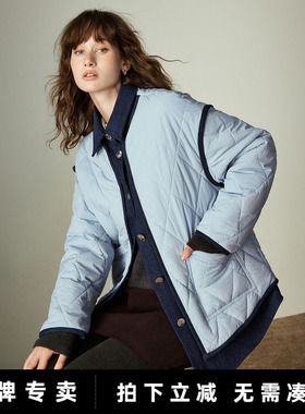 「New! 新品尝鲜」初语TOYOUTH学院风蓝色棉服翻领菱格百搭棉衣