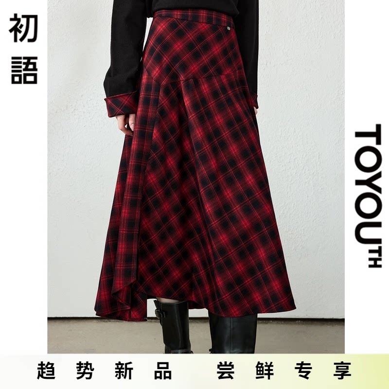 「New! 新品尝鲜」初语TOYOUTH中长格子裙不规则裙子松紧腰半身裙