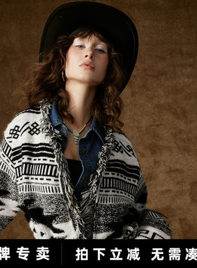 「New! 新品尝鲜」初语TOYOUTH慵懒风流苏毛边宽松毛衣开衫外套