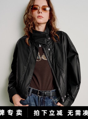 「New! 新品尝鲜」初语TOYOUTH黑色宽松短款机车风夹克春秋外套