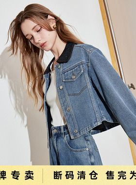 初语牛仔外套短款女2025年新款春季撞色polo领小个子洋气开衫上衣