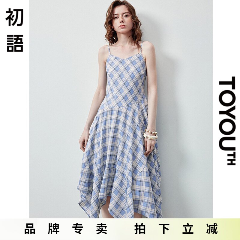 「New! 新品尝鲜」初语TOYOUTH不规则吊带连衣裙格纹长裙子