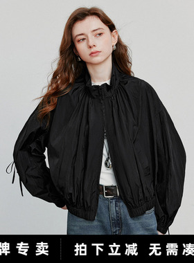 「New! 新品尝鲜」初语TOYOUTH黑色立领薄款外套宽松百搭秋装上衣