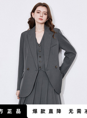 初语老钱风灰色高级气质通勤显瘦休闲西装外套