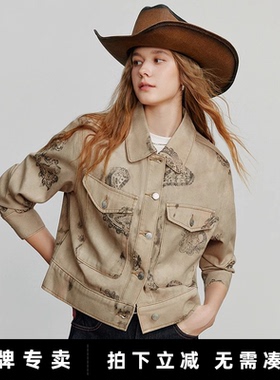 「New! 新品尝鲜」初语TOYOUTH纯棉腰果花复古短款开衫牛仔外套