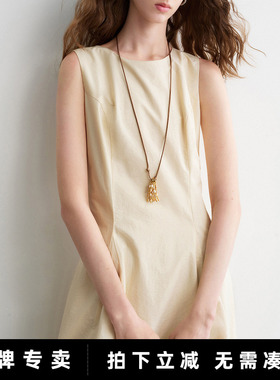 「New! 新品尝鲜」初语TOYOUTH浅黄色收腰显瘦中长款无袖连衣裙