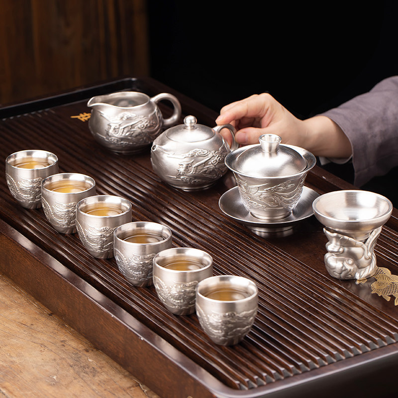 龙凤杯茶具套组999纯银茶杯陶瓷品茗杯复古功夫茶具鎏银杯套装,餐饮具,整套茶具,淘宝优惠券,粉丝福利购,淘宝优惠卷