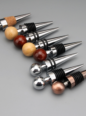 合金圆头心形红酒瓶塞盖子葡萄酒保鲜器红木竹木密封促销礼品酒具