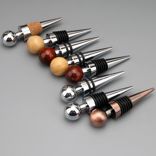 合金圆头心形红酒瓶塞盖子葡萄酒保鲜器红木竹木密封促销礼品酒具